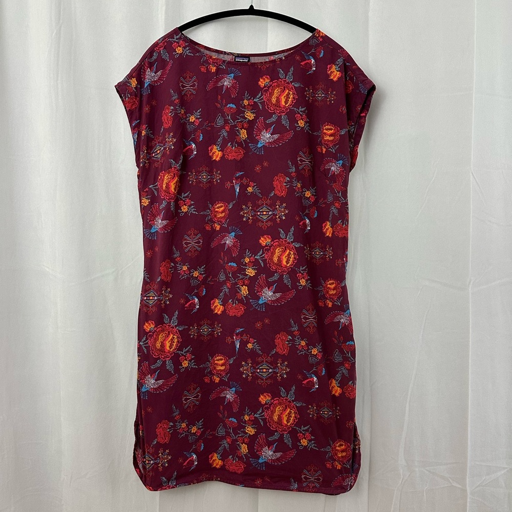 Patagonia Maroon Bird Patterned June Lake Dress Womens Size Medium